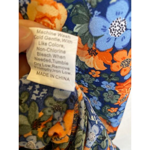 Kirundo Floral Mini Shift Dress EUC Sz Lg Ruffle Hem Neck Tie Polyester Light - Picture 6 of 13